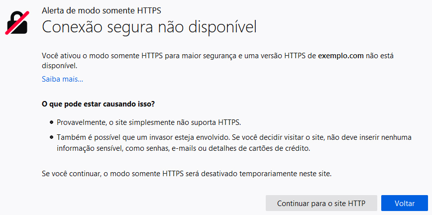 Mensagem de erro URL HTTP