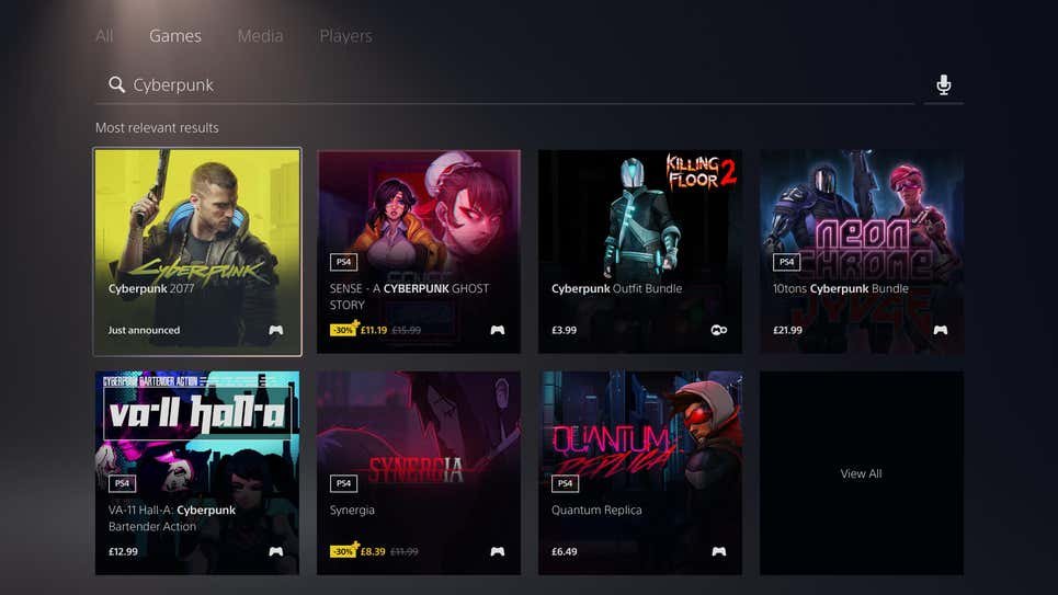Print de Cyberpunk 2077 encontrado na PS Store hoje