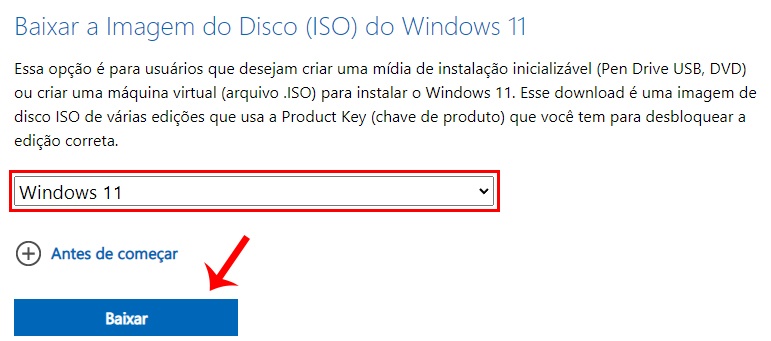 Site para baixar o Windows 11