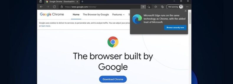 Imagem de: Edge começa a emitir avisos para tentar impedir que as pessoas baixem o Chrome