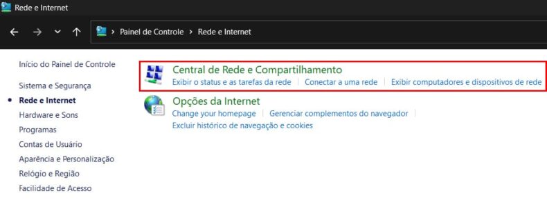 Central de Rede e Compartilhamento - Windows 11