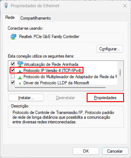Propriedades de Ethernet - Windows 11