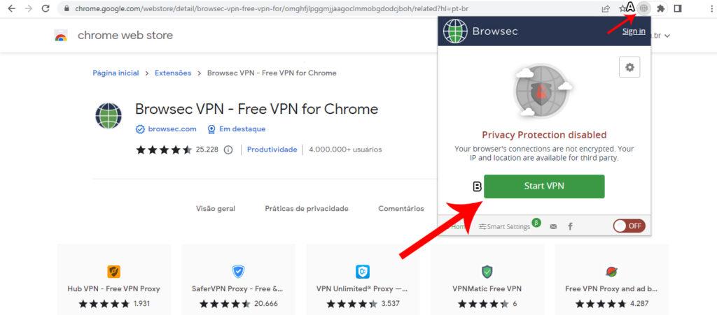 Extensão Browsec VPN