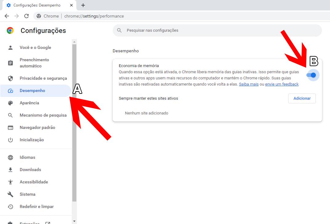 Ativar Economia de memória no Chrome