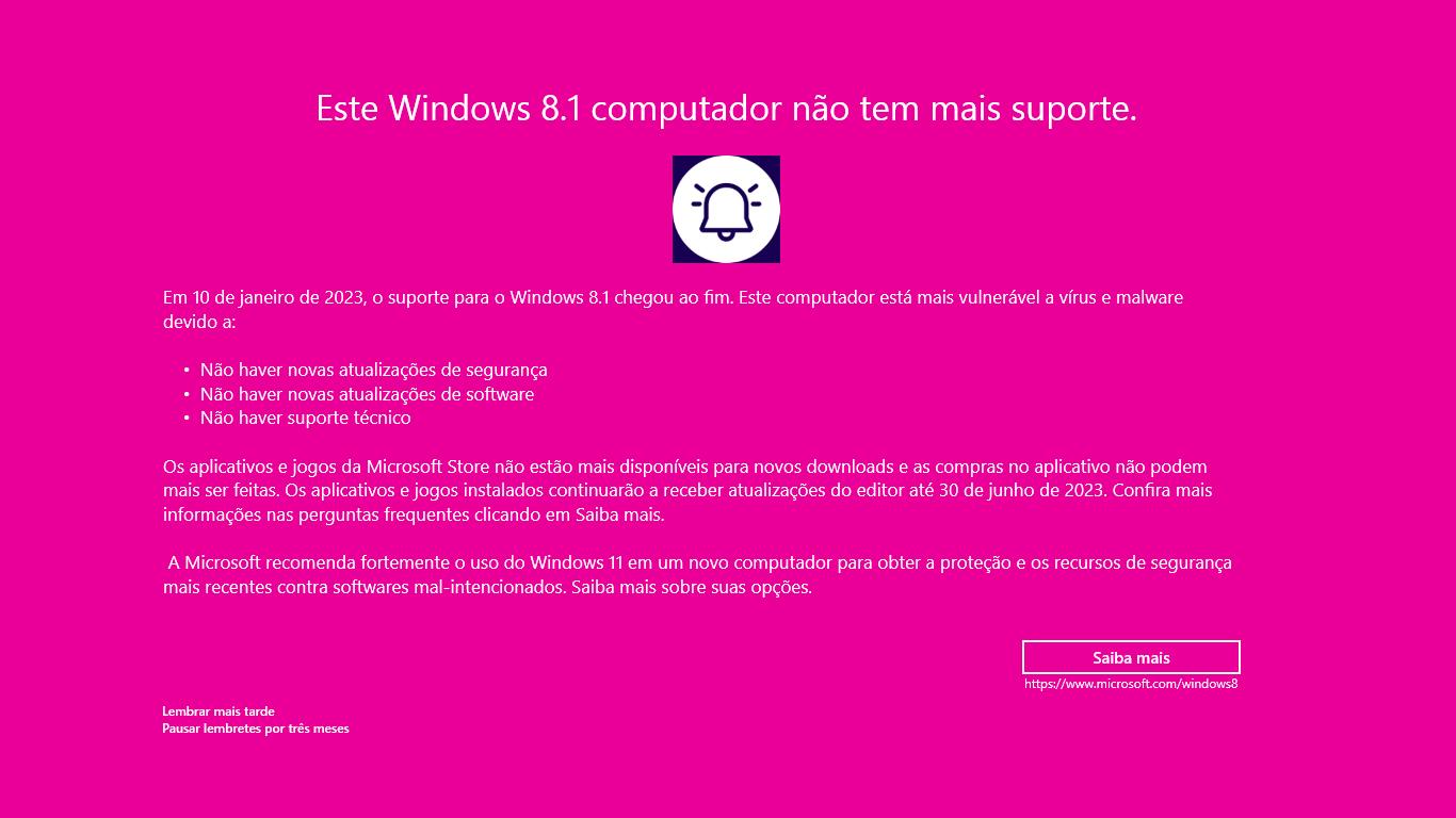 Fim do Suporte ao Windows 8.1