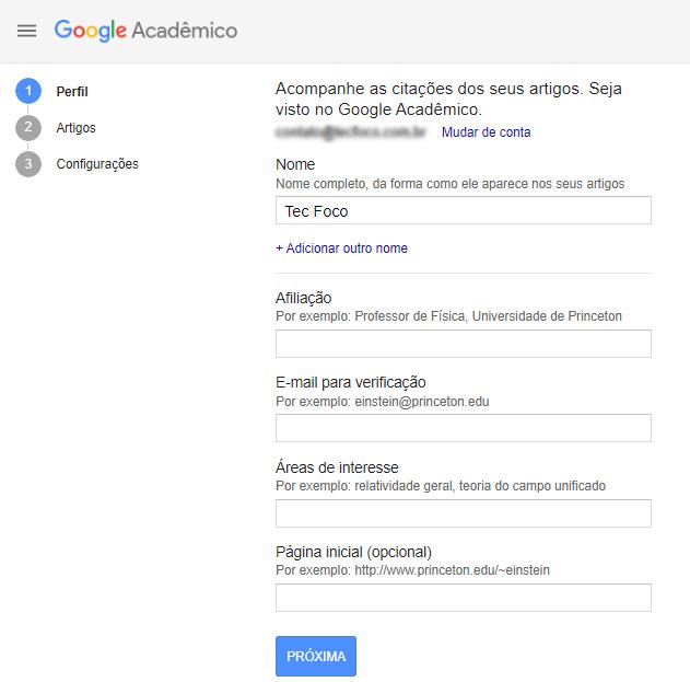 Google Acadêmico Meu Perfil