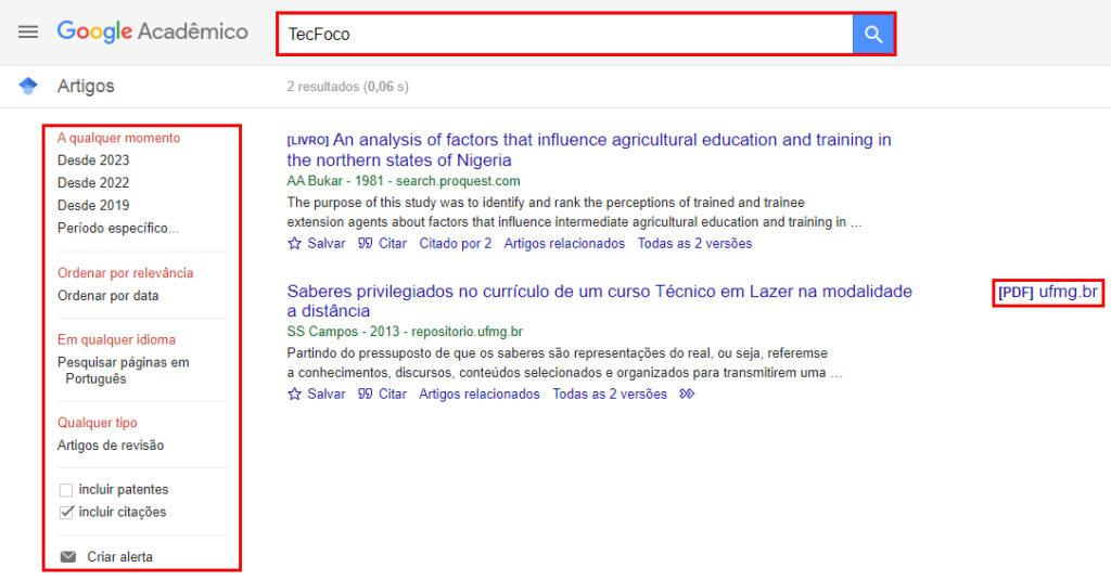 Pesquisa Google Acadêmico