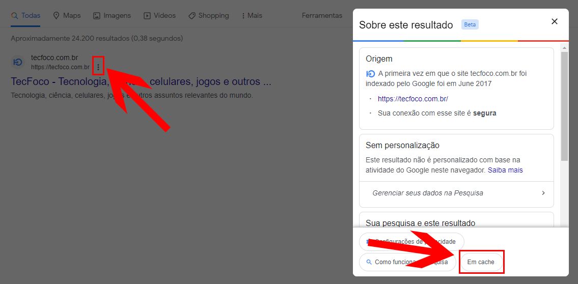 Página em cache no Google