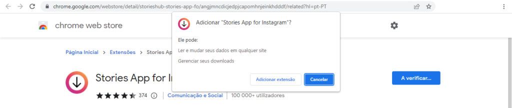 Adicionar extensão Stories for Instagram