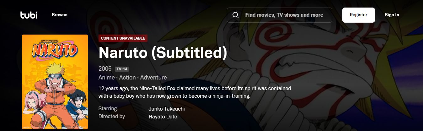 Naruto em Tubi TV