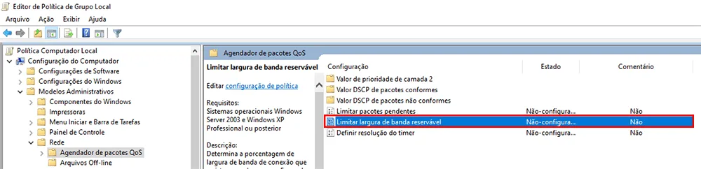 Aumentar a velocidade da Internet:Limitar largura de banda reservável