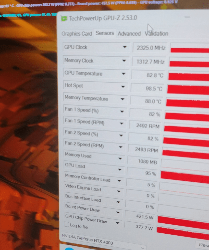 MaxSun GeForce RTX 4090 MGG Five Fan GPU Temperatura