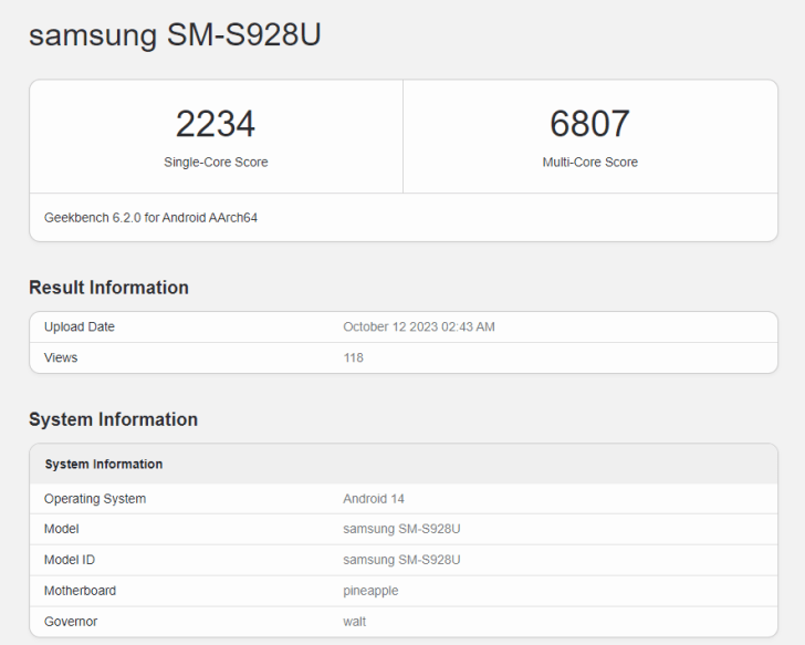 Galaxy S24 Ultra Geekbench 6