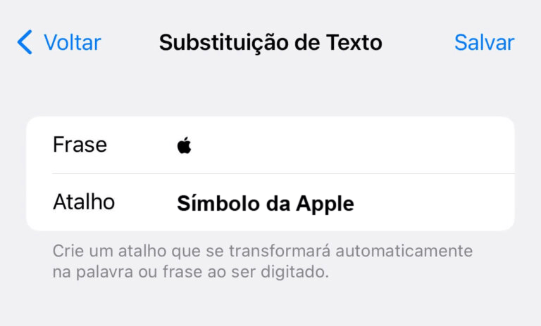 Atalho para Símbolo da Apple