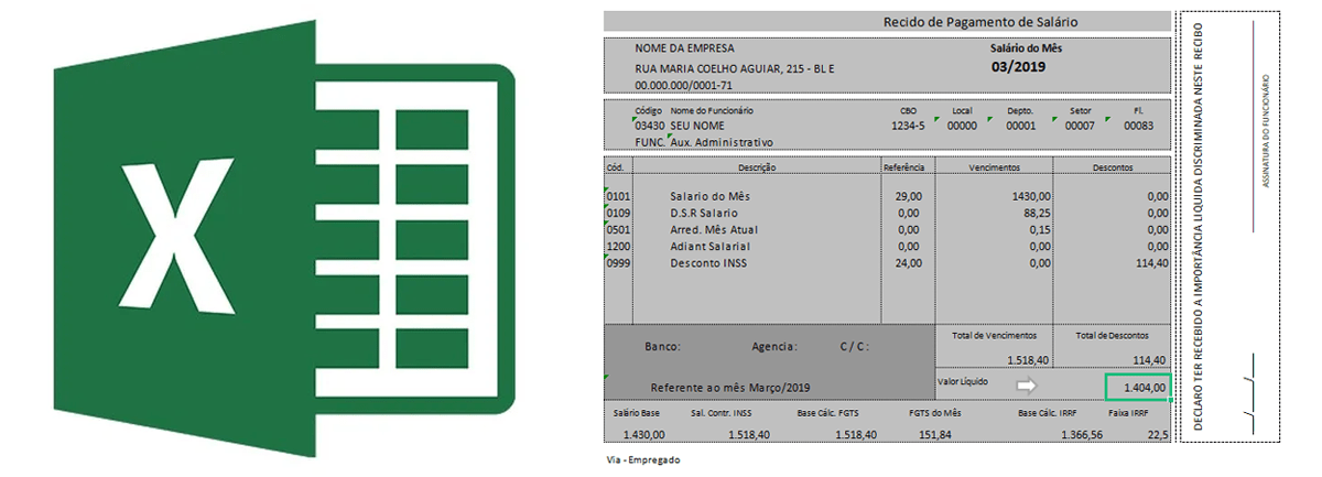 Imagem de: Contracheque editável: Modelo para Excel e PDF