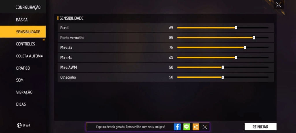 Configurar Sensibilidade em Free Fire