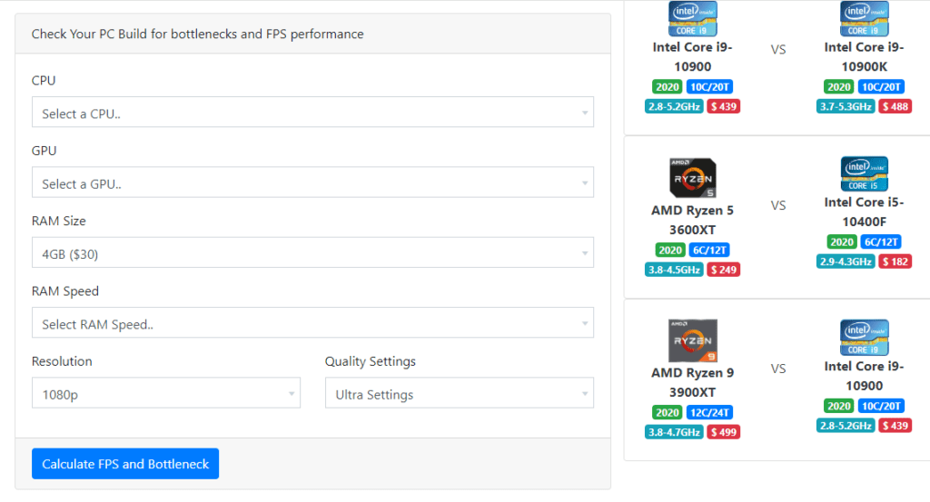 CPU Agent Bottleneck Calculator