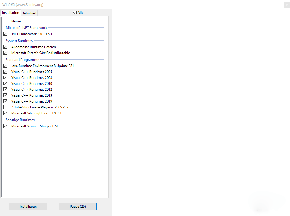 Interface do aplicativo AIO Runtimes após o download e a instalação.