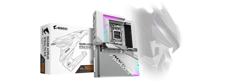 Imagem de: Gigabyte revela placa-mãe B650E AORUS STEALTH ICE toda branca