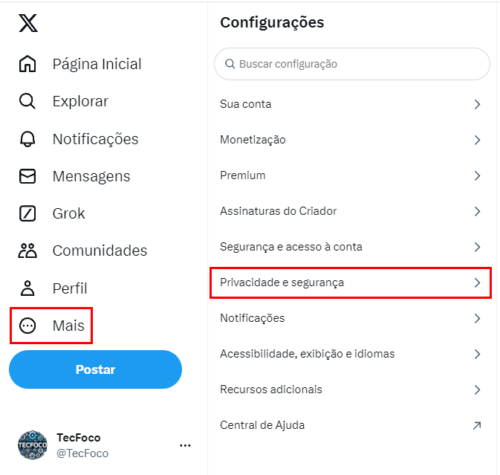 X - Configurações de Privacidade