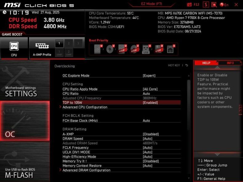 MSI AMD Ryzen 7 9700X Ryzen 5 9600X 105W TDP Mode Performance