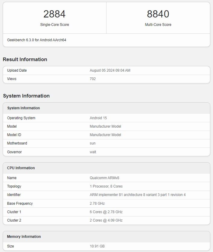 Snapdragon 8 Gen 4 - Geekbench 6 Pontuações