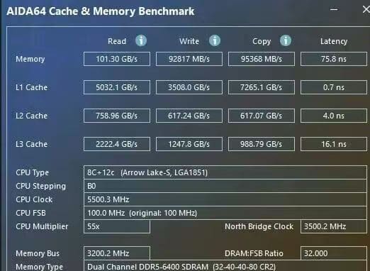 AIDA64 Intel Core Ultra 7 265K