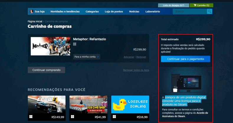 Novo aviso que está sendo exibido no Steam