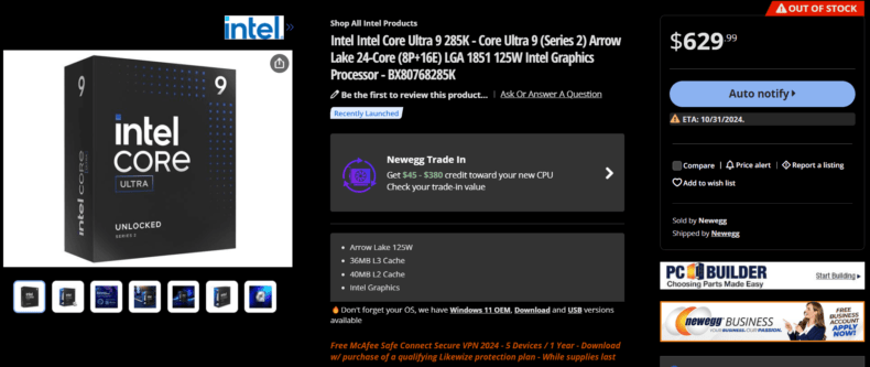 Intel Core Ultra 9 285K CPU