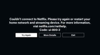 Mensagem de Erro UI-800-3 Netflix