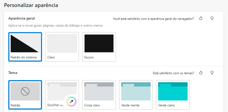 Microsoft Edge - Personalizar aparência