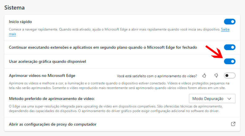 Microsoft Edge - Usar aceleração gráfica quando disponível