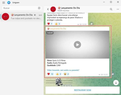 Baixar vídeo do Telegram com Unigram