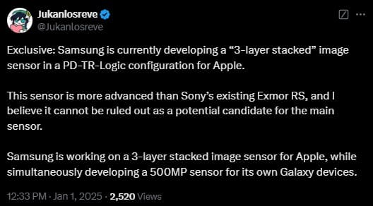 Samsung está desenvolvendo um sensor de câmera para a Apple