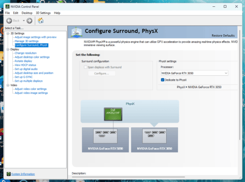 RTX 3050 PhysX Painel de Controle