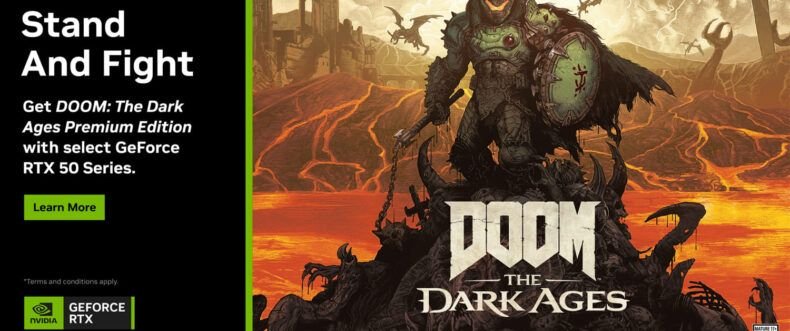 Imagem de: NVIDIA libera pacote com DOOM: The Dark Ages na compra de placa de vídeo RTX 50