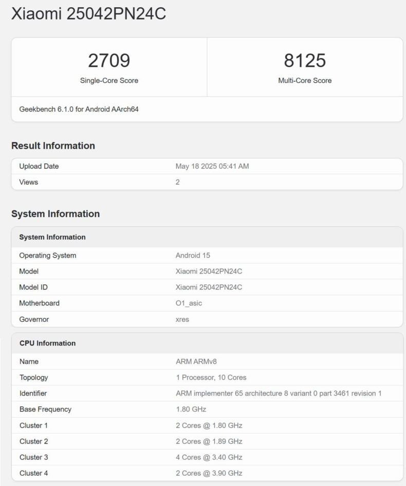 Xiaomi XRING 01 Geekbench 6