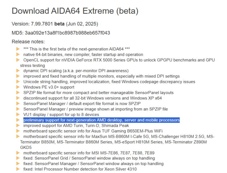 AIDA64 adiciona suporte a Zen 6