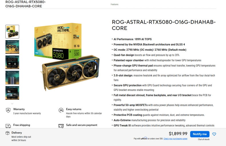 ROG Astral RTX 5080 Dhahab CORE