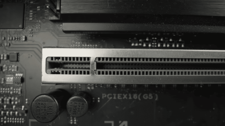 Conceito de placa de vídeo ASUS sem conectores com a placa-mãe 250W