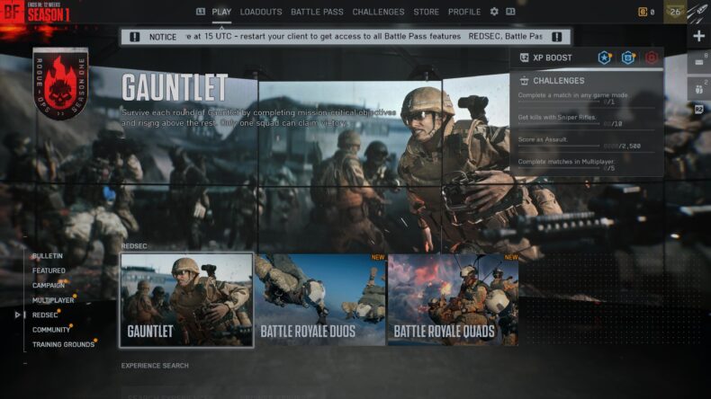 Battlefield 6 Temporada 1 REDSEC Menu