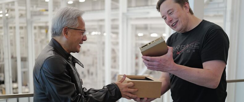 Imagem de: NVIDIA entrega pessoalmente a Elon Musk o menor supercomputador do mundo