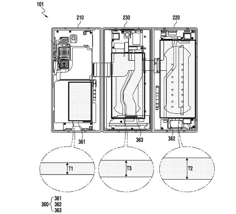 Patento do Galaxy Z TriFold mostrando o aparelho aberto