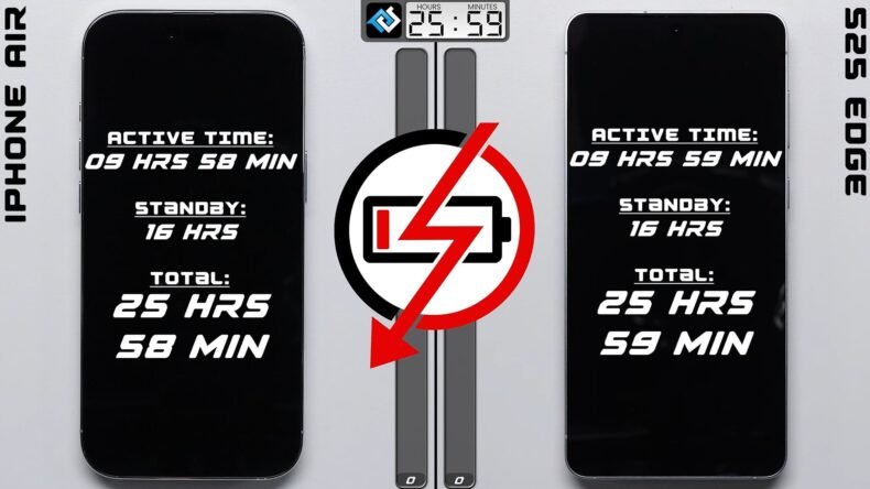 Teste de consumo de bateria do iPhone 17 Air vs Galaxy S25 Edge
