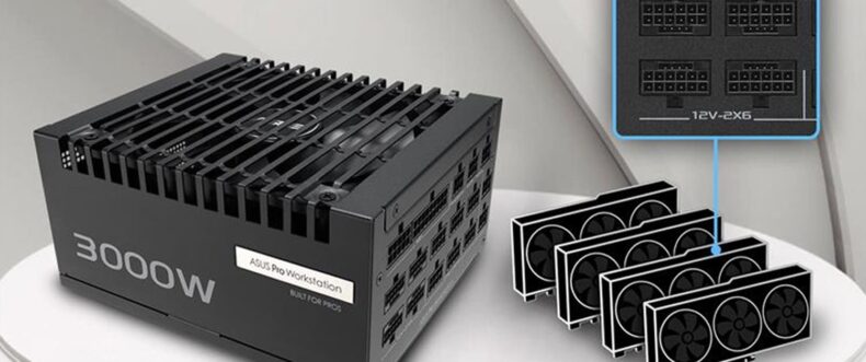 Imagem de: ASUS lança linha Pro WS Platinum de fontes com até 3000W e suporte até quatro GPUs RTX 5090 ou RTX PRO 6000