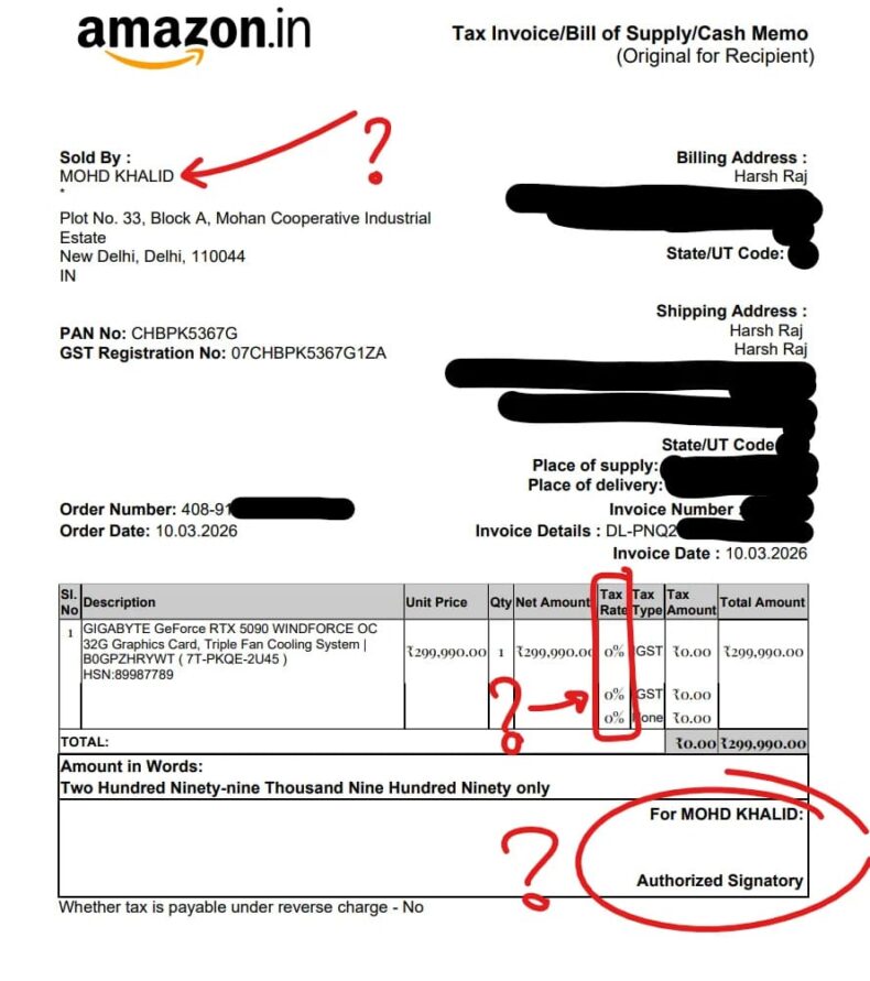 Fatura GIGABYTE RTX 5090 Ghadi