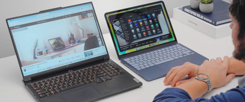 Imagem de: MacBook Neo com 8GB executa 60 aplicativos sem travar, enquanto notebook Windows desliga