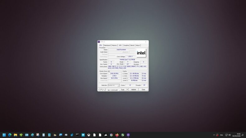 Intel Core 9 273PQE CPU-Z