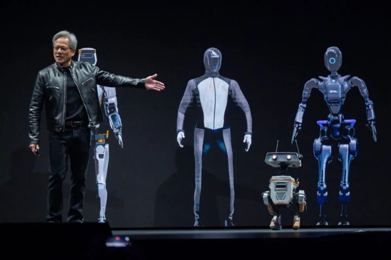 CEO da NVIDIA apresentando robôs humanoides