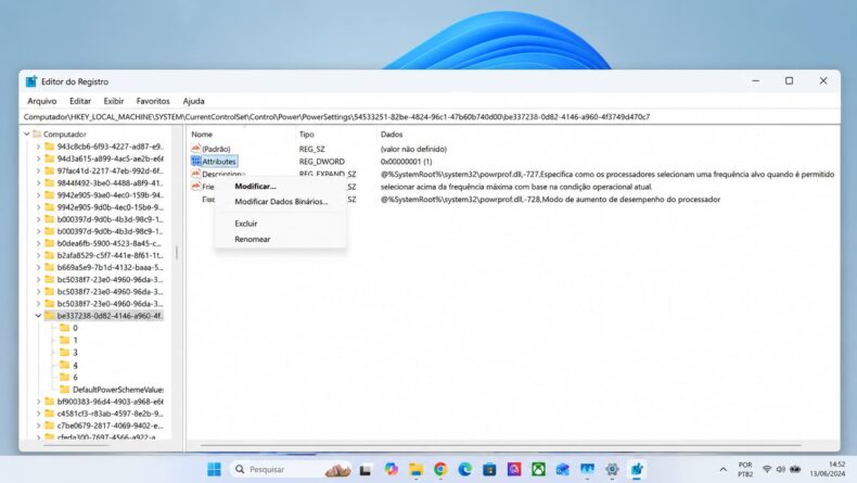 Atributos do registro do Windows 11